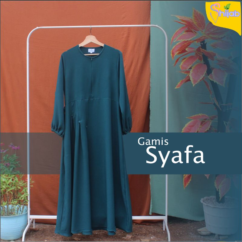 Gamis dress wanita | Gamis Syafa Hijau botol