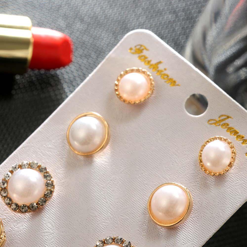 Mxbeauty 6 Pasang / Lot Anting Tusuk Retro Vintage Bentuk Bunga Warna Emas Hias Mutiara Imitasi Untuk Wanita