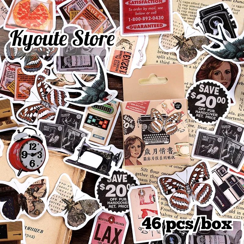 

46 pcs Sticker Retro Old Stuff Vintage Barang Jadul Aesthetic Scrapbook Journal Bujo DIY seal Letter