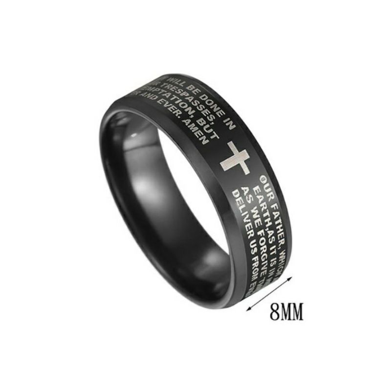 Cincin Titanium SALIB DOA BAPA KAMI CETAK STAINLESS STEEL ANTI KARAT SELAMANYA Model Salip Couple Hitam Silver Blue Gold