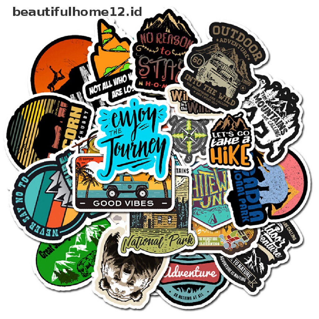 【beautifulhome12.id】 50Pcs Camping Landscape Sticker Outdoor Adventure Suitcase Laptop Guitar Sticker .