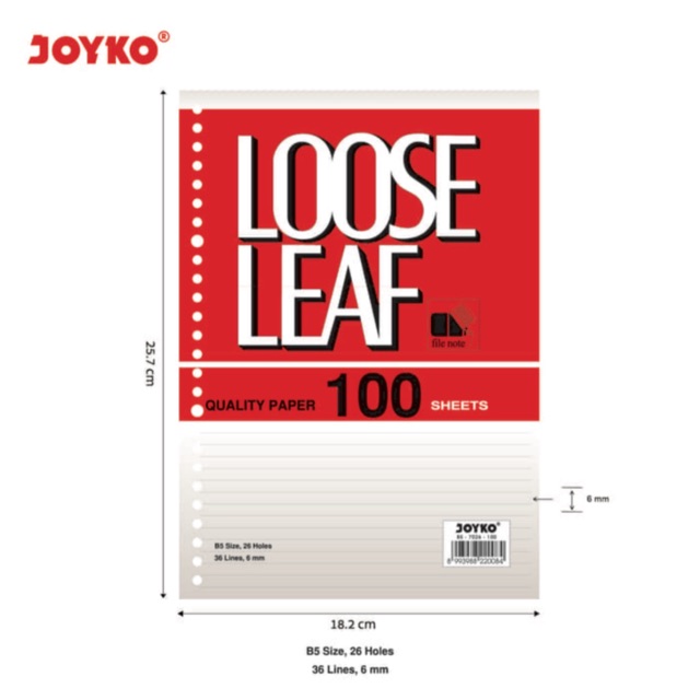 

LOOSE ISI KERTAS FILE LOOSE LEAF JOYKO B5-7026 (100 SHEET)
