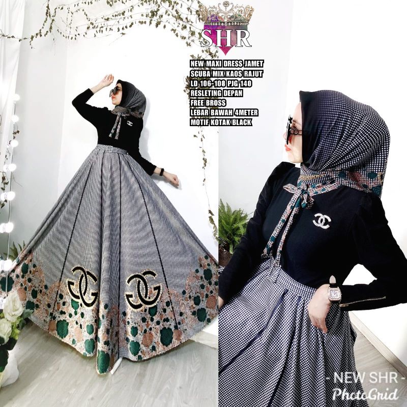 READY NEWW ORY SHR MAXI DRESS U REMPEL-BK kotak BG hitam
