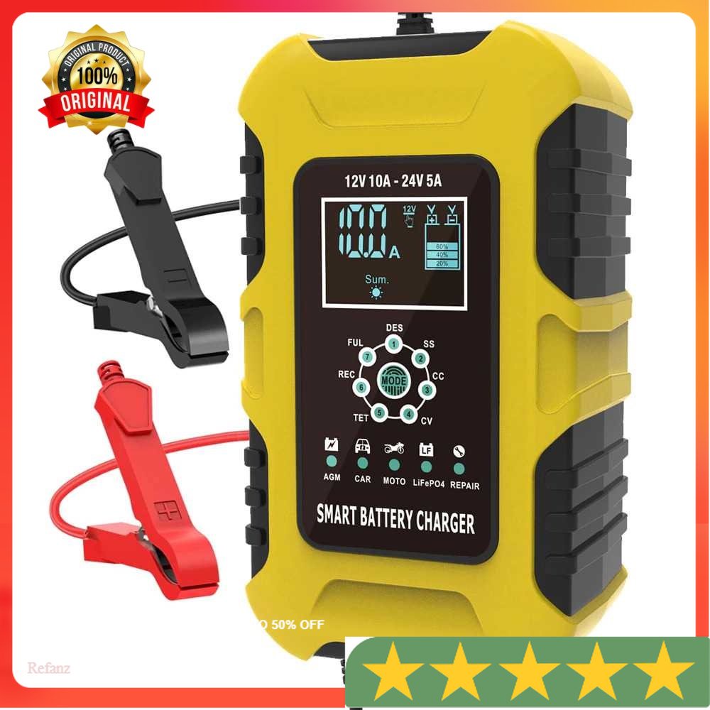 FOXSUR Charger Cas Aki Mobil Motor Kapal 12/24V 10A 6-180 Ah - FBC122410D