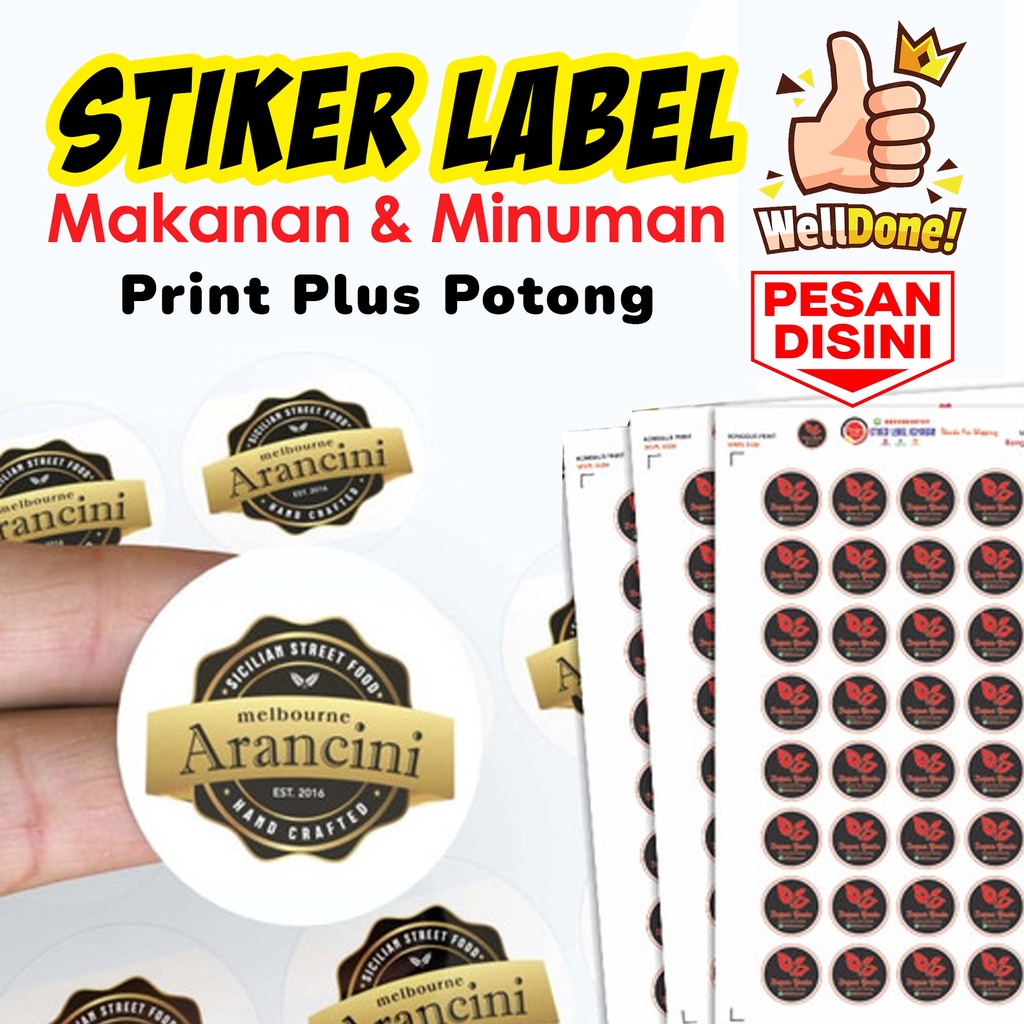 Cetak Stiker Label Produk Kemasan Makanan Minuman Sticker Kue Snack Ukuran 1 Lembar A3+