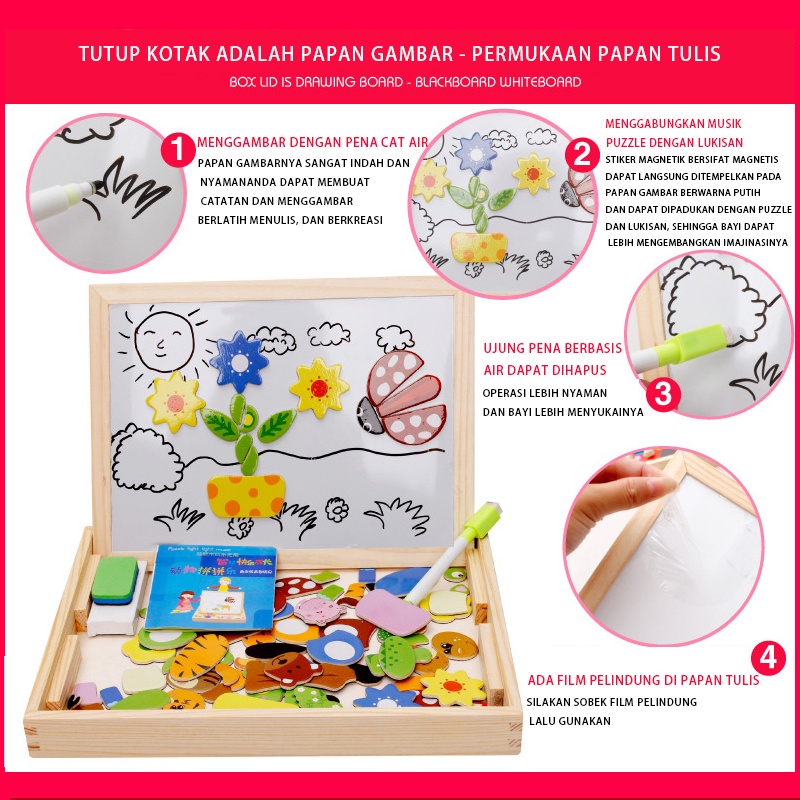 Mocababy Educational Magnetic Puzzle Board 100 Pcs Mainan Papan Tulis Anak Mainan Bayi