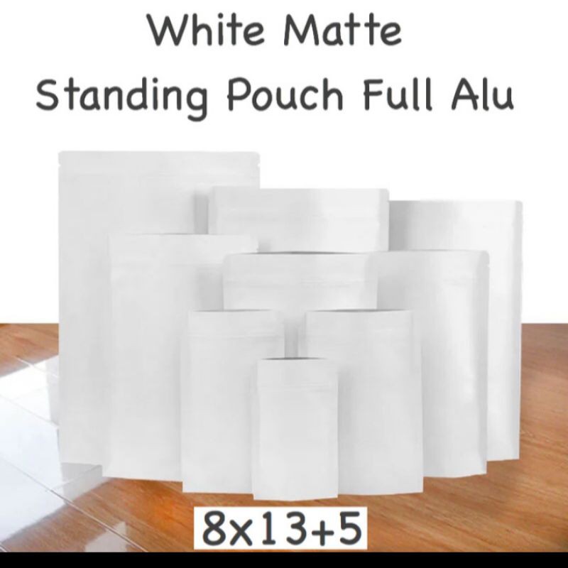 Kemasan standing pouch black /white matte full foil | black /white matte tanpa window