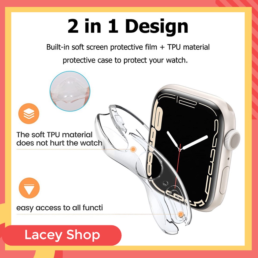 Full Cover Transparent Shell 360° Protective Case APPLE WATCH iWatch S7 TPU Soft Case 41mm 45mm S1~S6