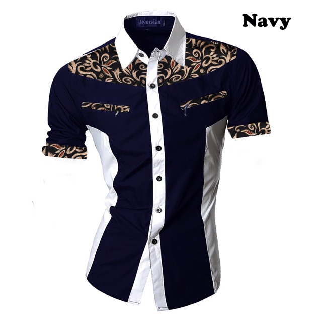 Kemeja Vano Lengan Pendek Slimfit Kombinasi Batik Hem Pria Casual Keren Fashion Cowok Formal