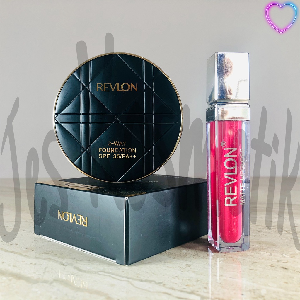 Paket Kosmetik RevIon Foundation SPF 35 Motif Make Up RevIon LipGloss Matte 2 in 1