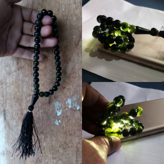 Tasbih 33 Butir Giok Black Jade Aceh Terapi 9mm Kualitas Super