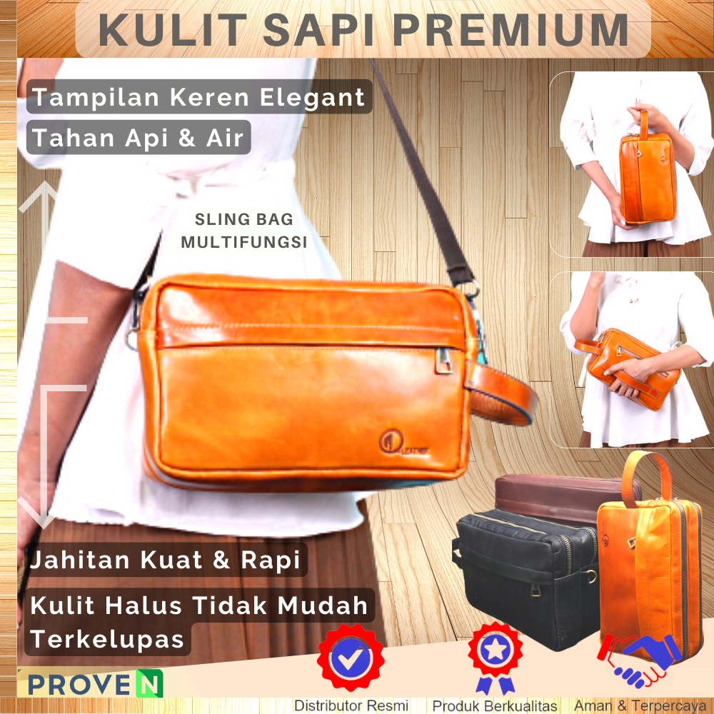 Tas Pouch Bag Clutch Bag Kulit Asli Pria Wanita Multifungsi Tas Make Bahan Kulit Sapi Asli Pouch 2 GARANSI ORIGINAL