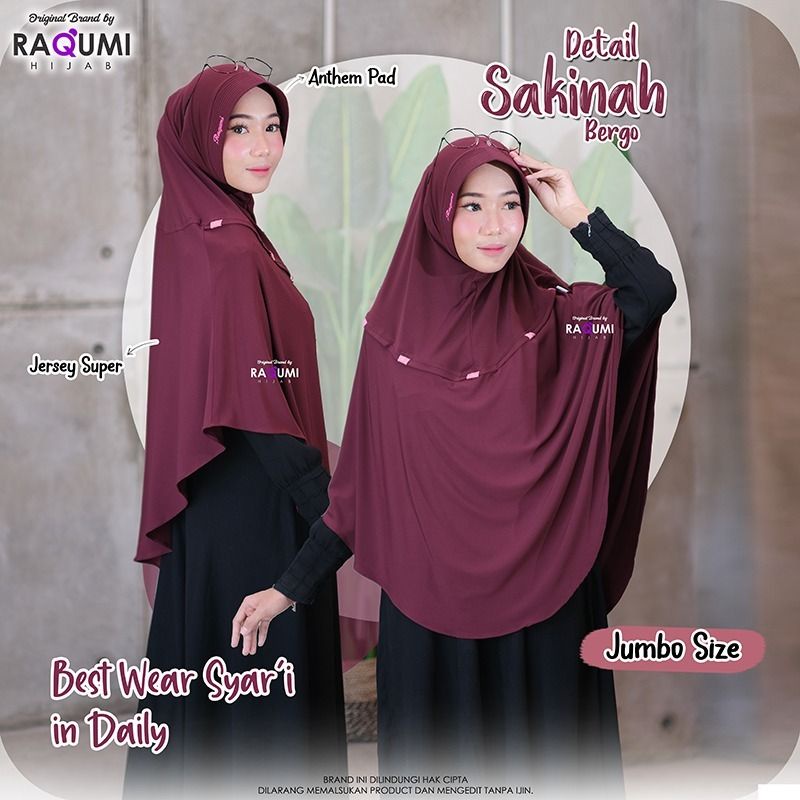 SAKINAH BERGO RAQUMI ORIGINAL | JILBAB JUMBO RAQUMI | JILBAB MAROON | JILBAB JERSEY JUMBO
