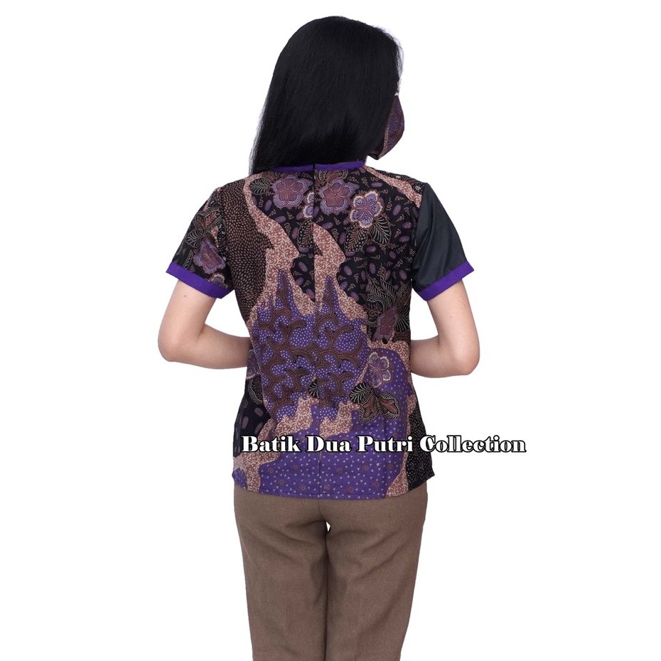 Couple Batik Atasan Wanita Kemeja Pria Wara Ungu Kombinasi Hitam By Batik Dua Putri Collection