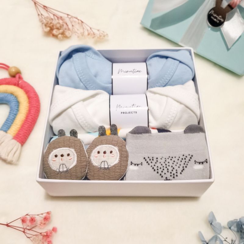 Minutiae Projects | MINI | Hampers Bayi | Kado Lahiran | Hampers Baby Boy & Girl | Newborn Baby Gift Set-White Blue - Alpaca
