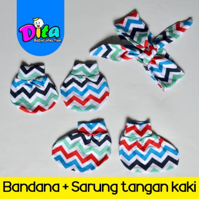 Sarung Tangan Kaki Bandana Bayi Motif Dita Ecer &amp; Grosir 1 Pasang Murah