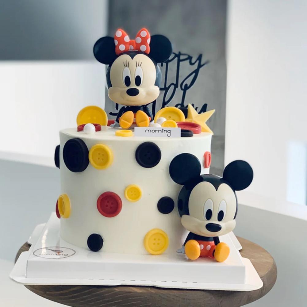 2pcs / Set Ornamen Figure Mickey Minnie Untuk Dekorasi Topper Kue Ulang Tahun