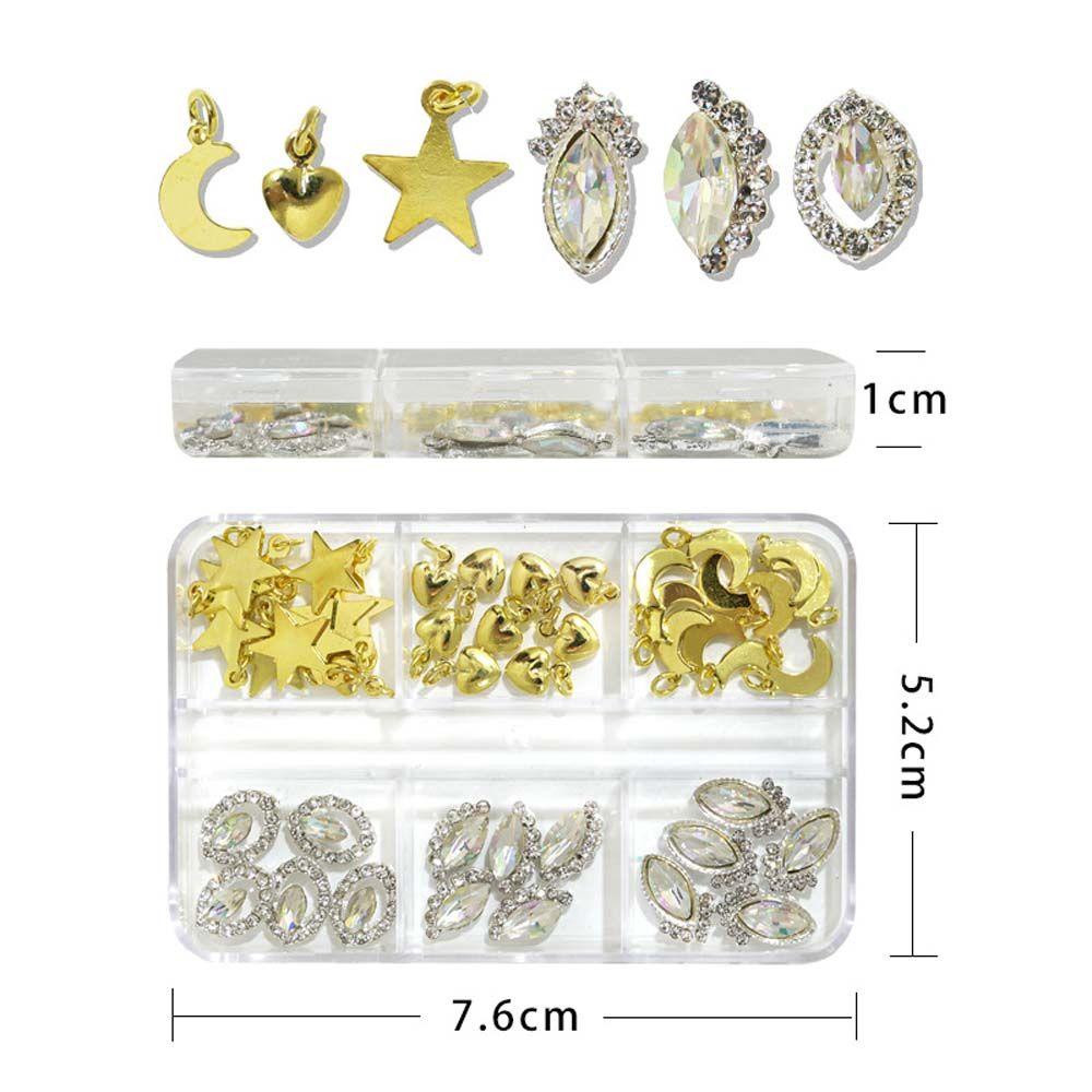 Mxbeauty Nail Art Rhinestones Fashion Warna Emas Perak Manikur Aksesoris Kuku Bor Bintang Bulan 3D Perhiasan Kuku