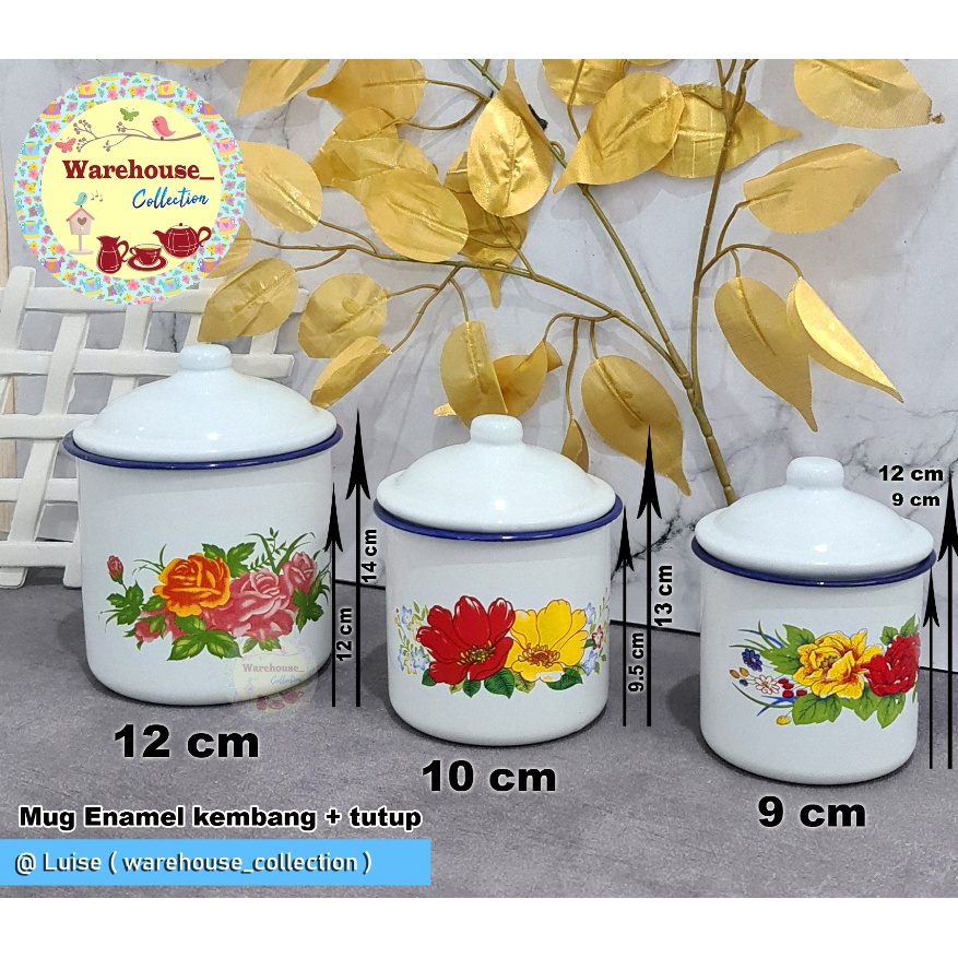 Mug Enamel Seng Kaleng Jadul Kembang Bunga TUTUP 8CM, 9Cm,10CM ,12CM / PCS