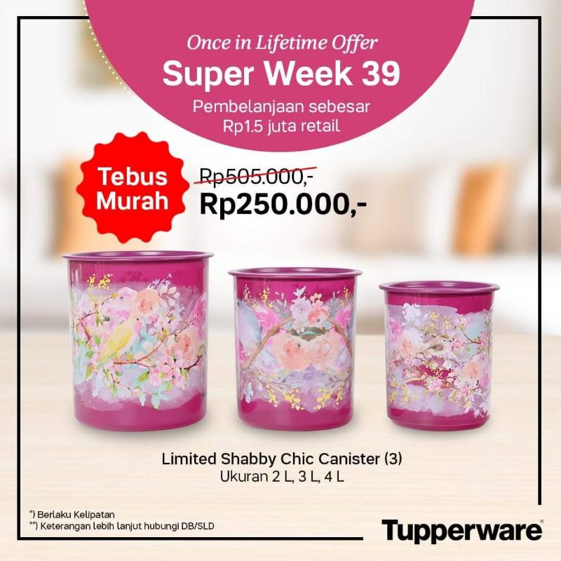 shabby canister tupp***wer dapat 3 toples 4ltr, 3ltr, 2ltr
