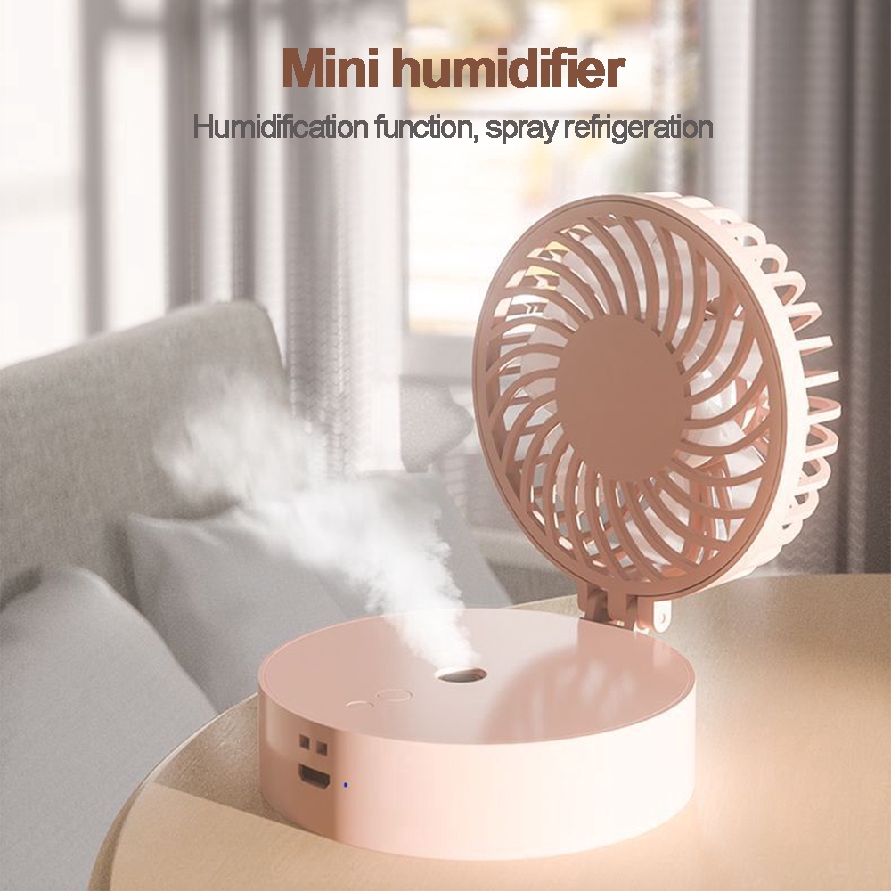 2-in-1 USB Kipas Portabel+Air Humidifier Sprayer Mini Spray Kipas Genggam Gantung Leher Kipas Platform Kenyamanan Humidifier Charging Fan Dengan Lampu Pernapasan LED RGB Dan Lanyard