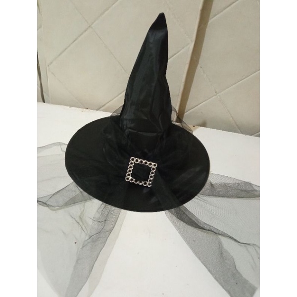 topi penyihir dengan tulle hitam2 in 1