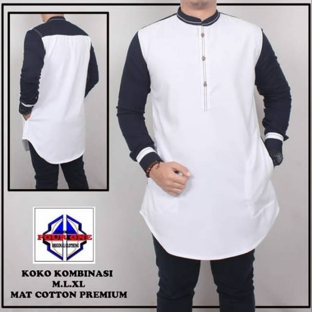 Baju koko muslim kurta kombinasi lengan panjang