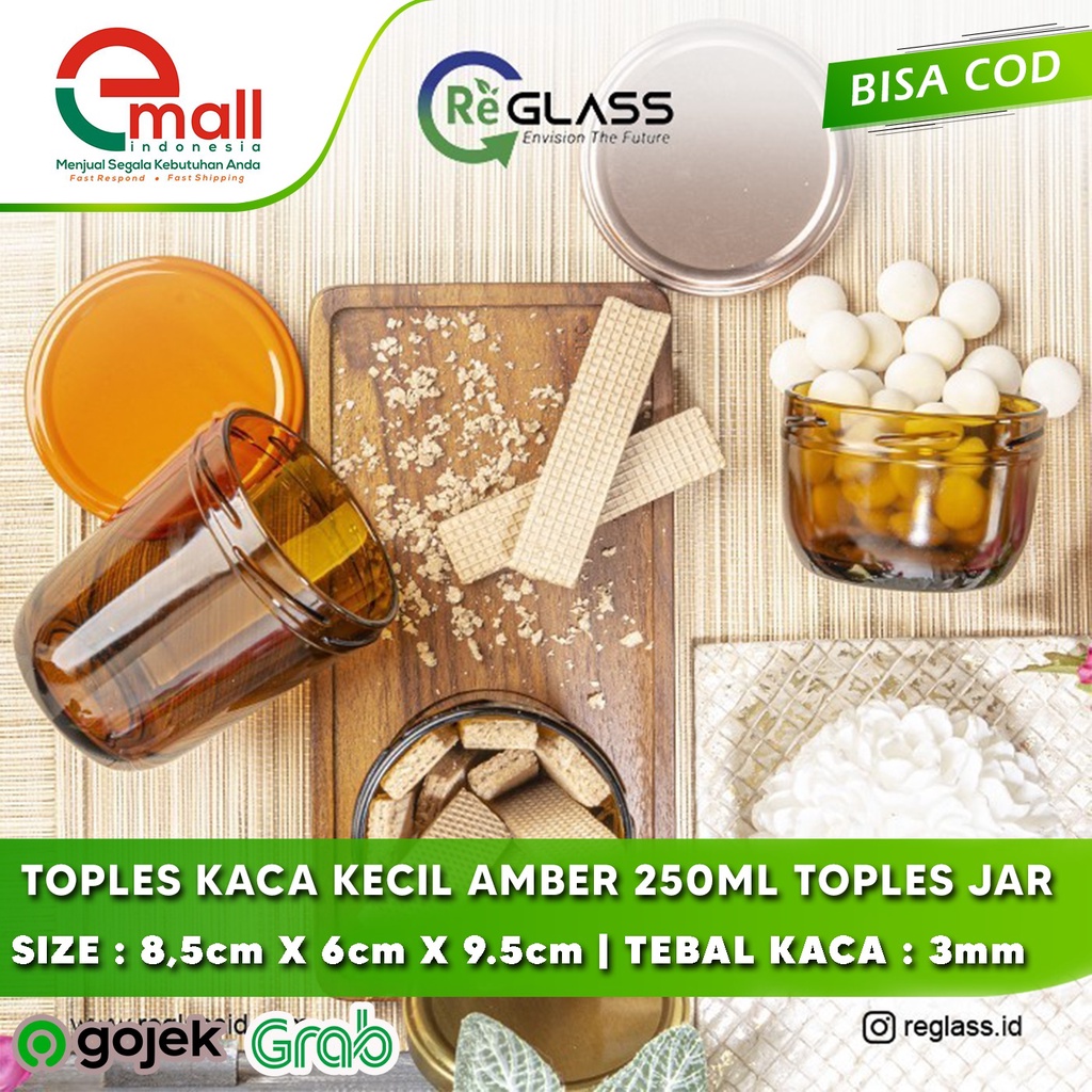 [GROSIR] TOPLES KACA KECIL AMBER 250ml Toples Jar Beling Bumbu, Sambal