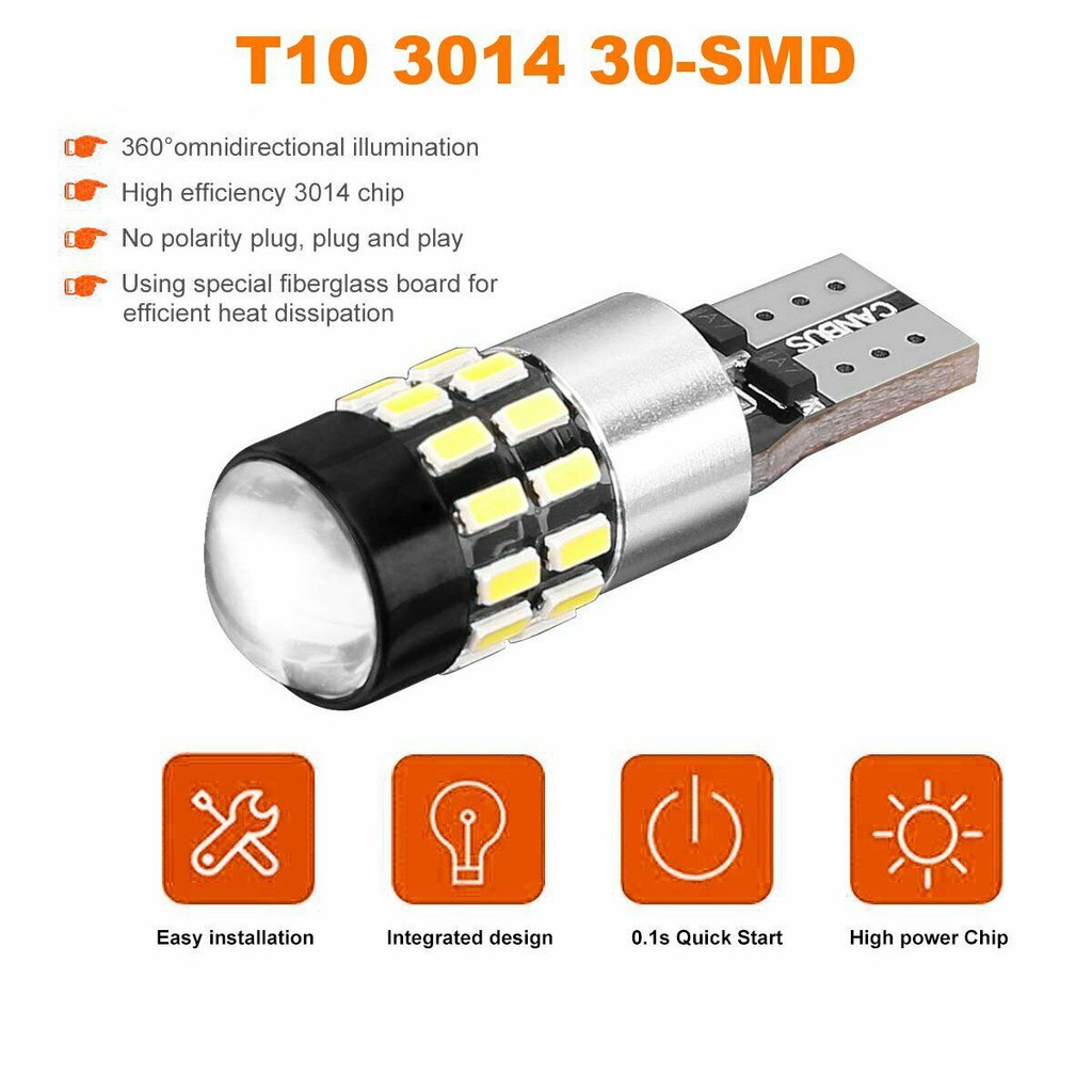 Lampu LED T10 30SMD 3014 Canbus Super White 12V-24V Lampu Senja Mundur Mobil Motor