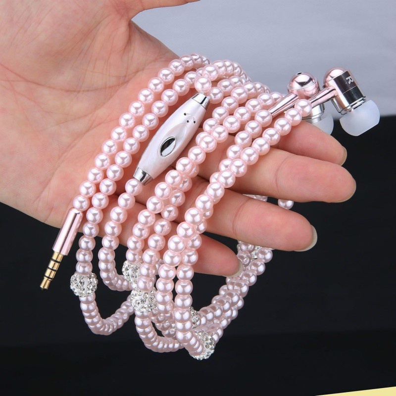 (COD) Pearl Necklace Earphone Kalung Mutiara Headset with Mic Charms Pendants Ornaments Henset Handset Heandset Hedset Hetset