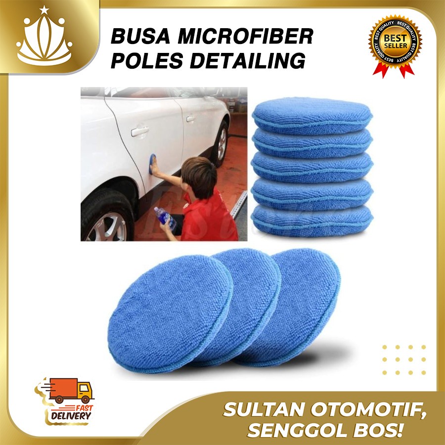 Busa Poles Microfiber Bulat Biru Detailing Motor Mobil Applicator Pad