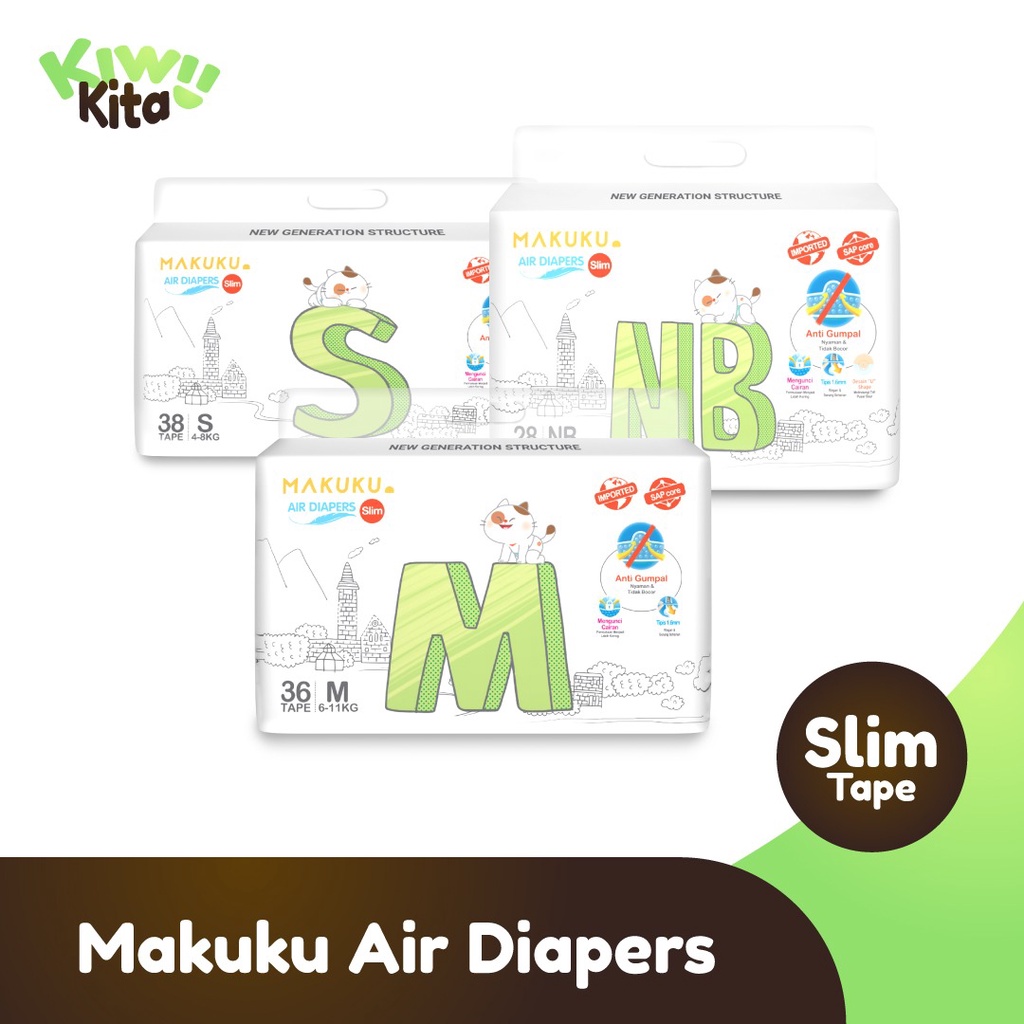 MAKUKU Diapers Slim Tape New Born Popok Bayi Tipis Anti Gumpal