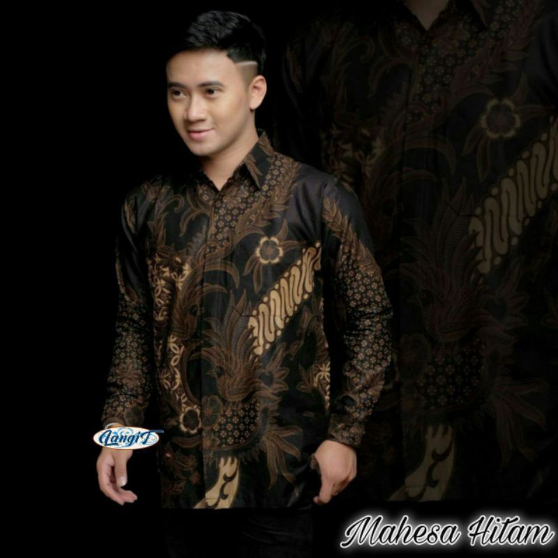 KEMEJA BATIK PRIA LENGAN PANJANG HITAM MANIS M L XL XXL