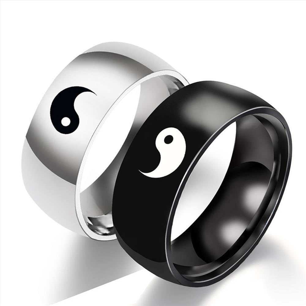 Mxbeauty Cincin Pasangan Desain Yin Yang Warna-Warni Gaya Punk China Untuk Hadiah