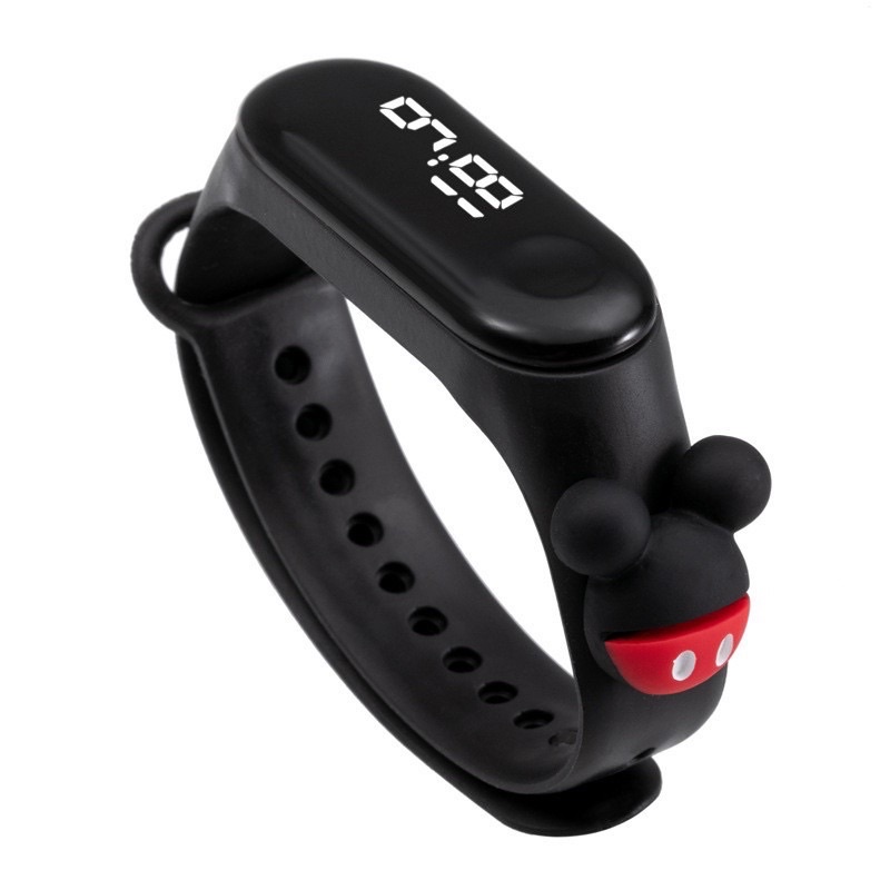 Jam Tangan Anak Elektronik LED Motif Kartun Tahan Air-MICKEY HITAM