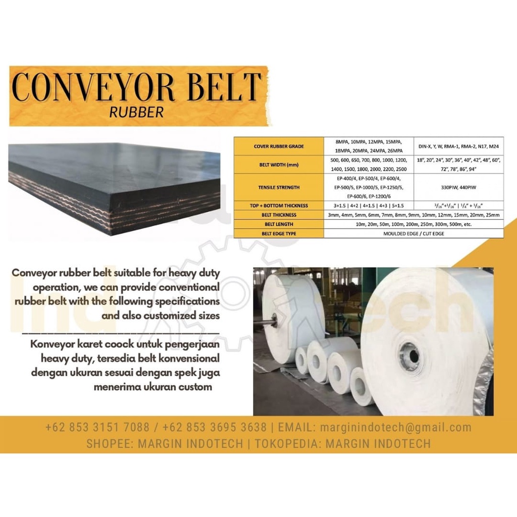 RUBBER CONVEYOR WHITE/KARET CONVEYOR PUTIH TAHAN PANAS - FIRE RESISTANT