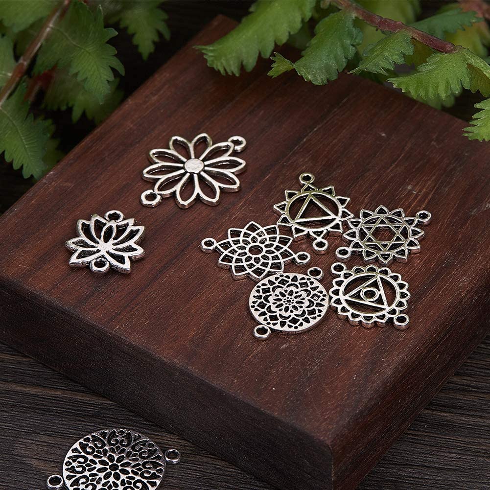 Flower Connector Charms Finding Tibetan Antique Silver Flower Hollow Chakra Charms Pendants