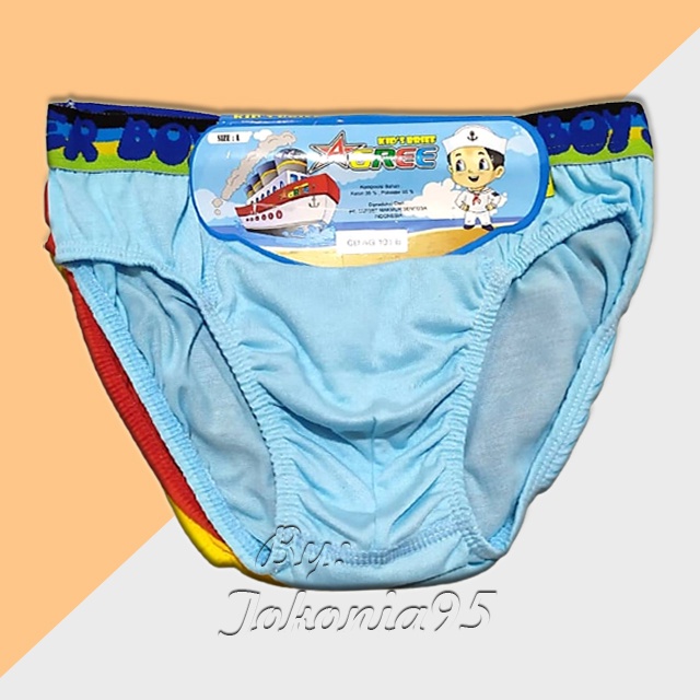 1 set (isi 3 pcs) Celana Dalam Anak Cowok Polos Agree Kids 1 2 3 4 5 6 7 Tahun - cd anak jepit