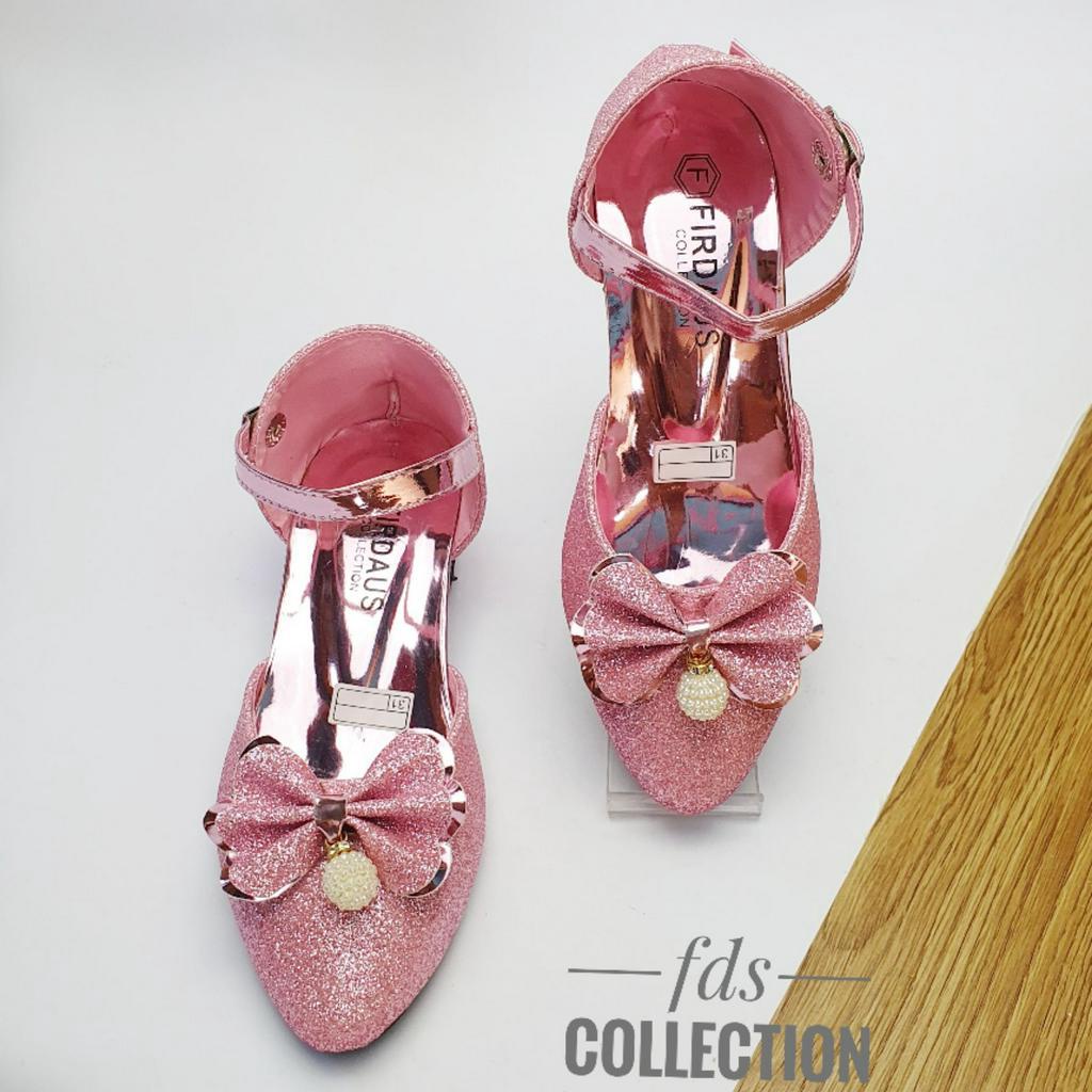 Sepatu Anak Perempuan Hak 5 cm Motif Pita Heels Selop Pesta perempuan