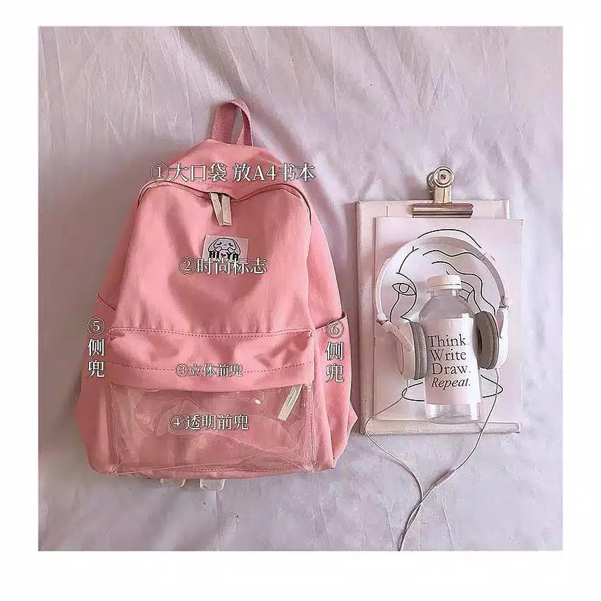 RANSEL WANITA / HIYA Tas Ransel Backpack Sekolah Kelinci Banny Love Transparan / TAS SEKOLAH [COD]