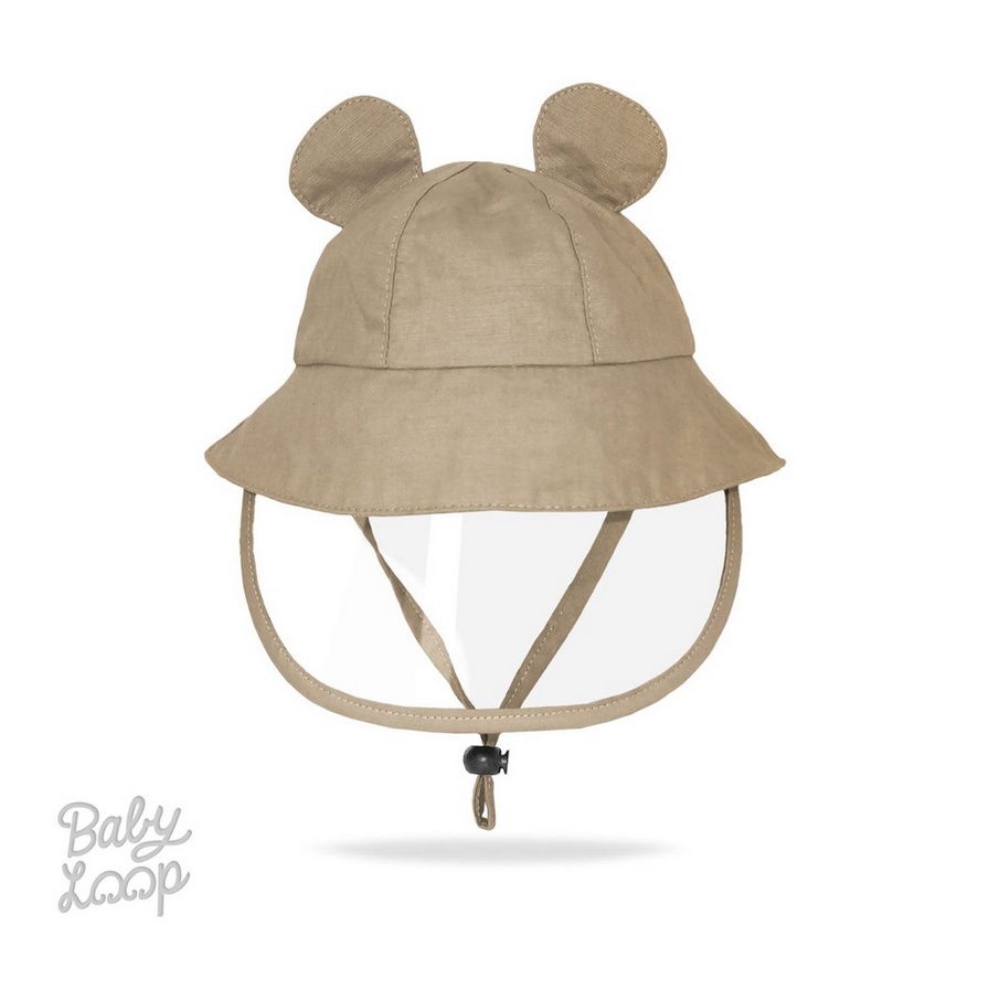 Baby Loop Topi Corona - Bucket Hat Baby + Face Shield Spring Collection BabyLoop Detachable Faceshield Topi Anak Kecil Bayi Anti Virus-Bear Beige