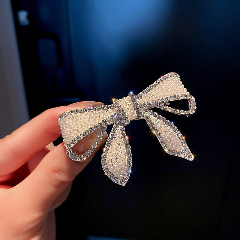 Jepit Rambut Bentuk Pita Aksen Mutiara Dan Berlian Imitasi Untuk Perempuan