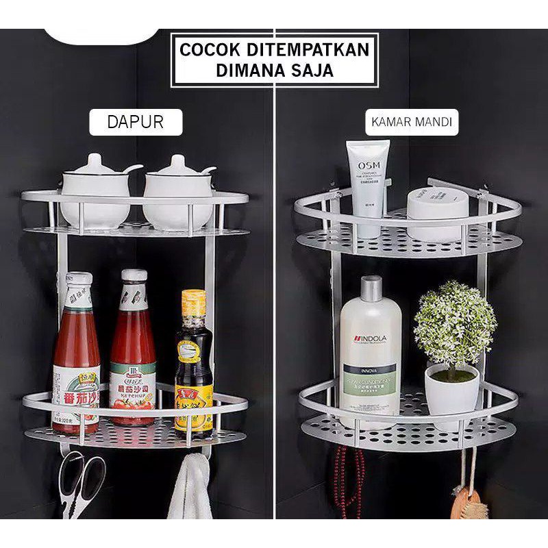 Rak Sudut Kamar Mandi Aluminium 2 Tingkat /Rak Sabun / Rak Sabun Kamar Mandi Sudut