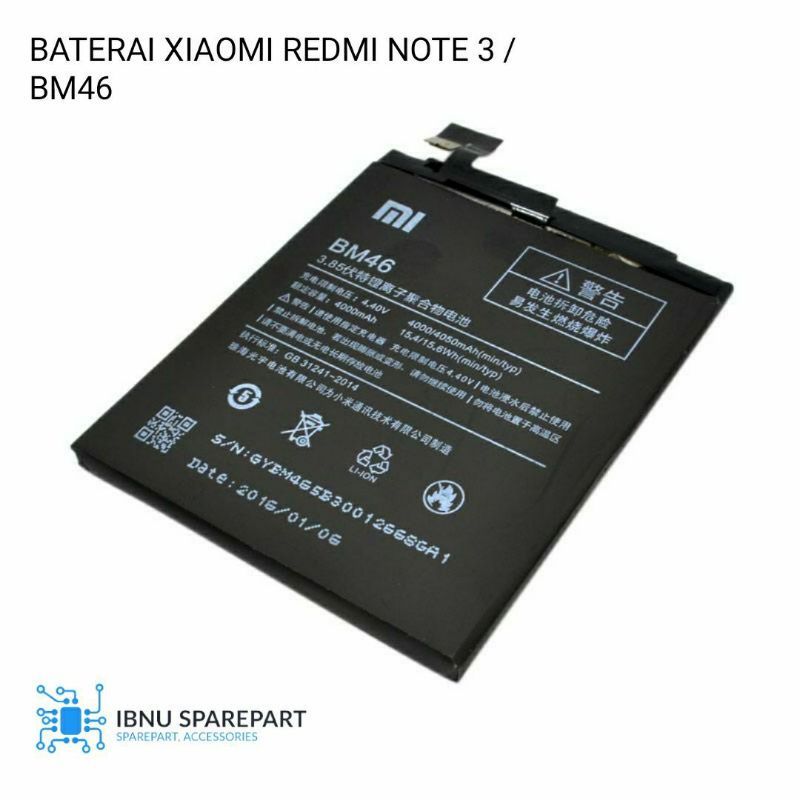 BATERAI BATRE XIAOMI REDMI NOTE 3 BM46 / BATTERY REDMI NOTE 3 PRO BM 46 ORI