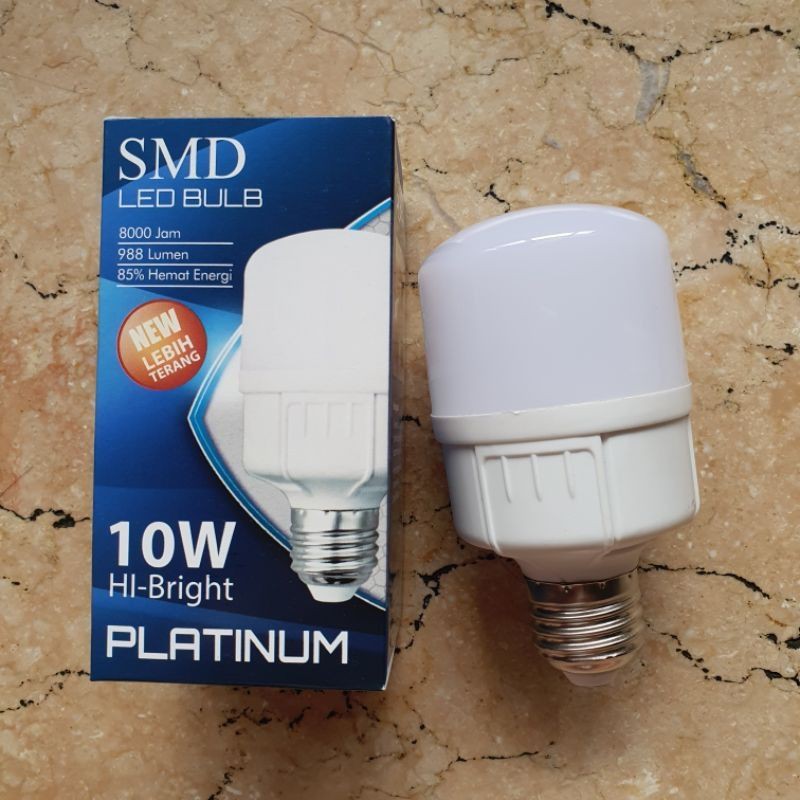 Lampu LED 10W SMD Bohlam Bulb E27 10 W Watt Light Platinum Low Watt