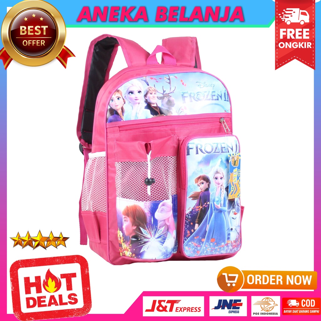 TAS RANSEL ANAK PEREMPUAN MOTIF FROZEN PINK TAS KARAKTER ANAK SEKOLAH TK SD MURAH MULTIFUNGSI