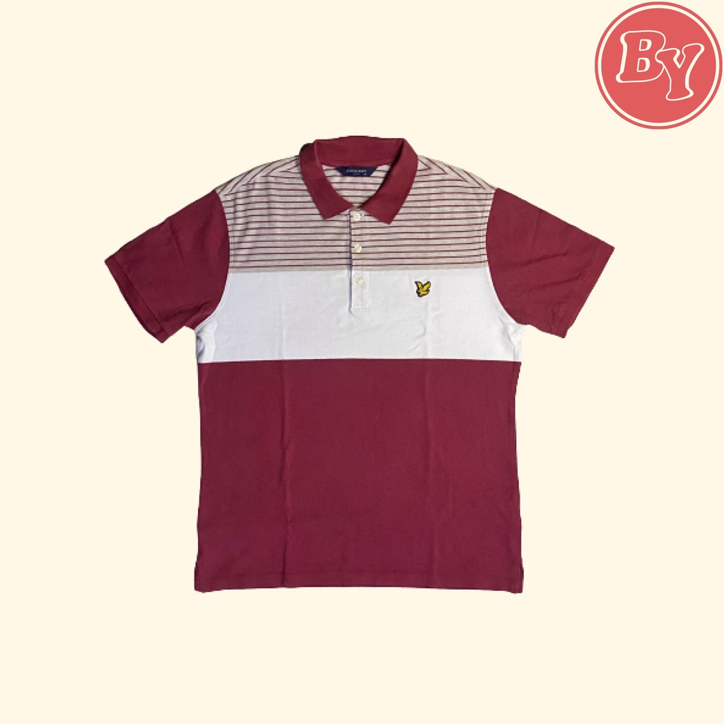 LYLE AND SCOTT Kaos Polo Pria Merah Stripe Putih Original Preloved - Size L