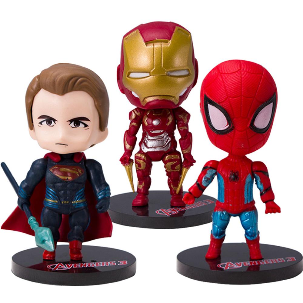 Timekey Mainan Action Figure Model The Avengers Iron Man Batman Spiderman Marvel Justice League Alliance Untuk Dekorasi Kue K6O3