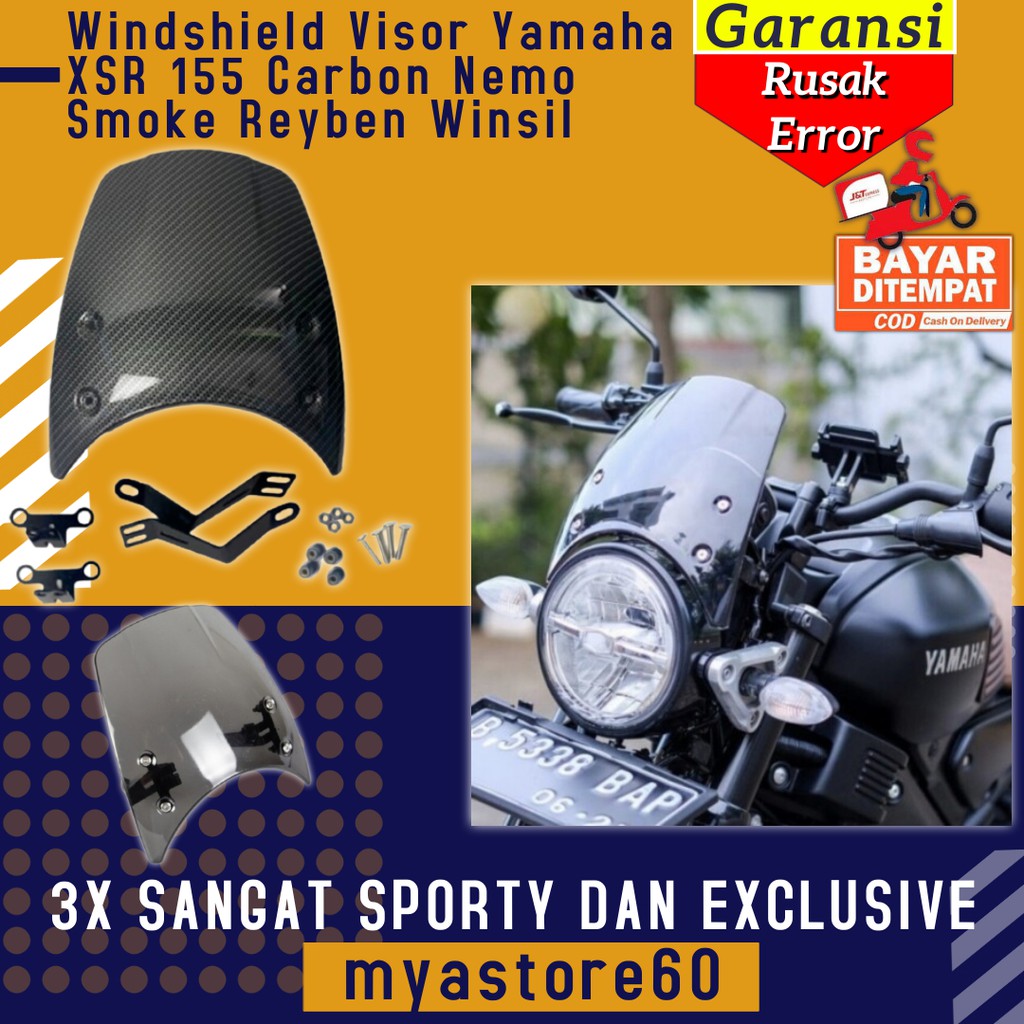 Windshield Visor Winsil Kaca Depan Yamaha XSR 155 Carbon Nemo Smoke Reyben Carbon Aksesoris Variasi