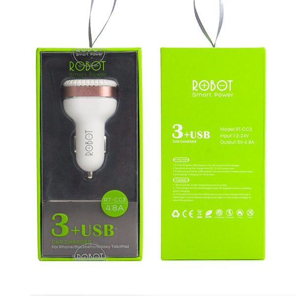 robot rtcc03 3usb port 4.8A car charger white